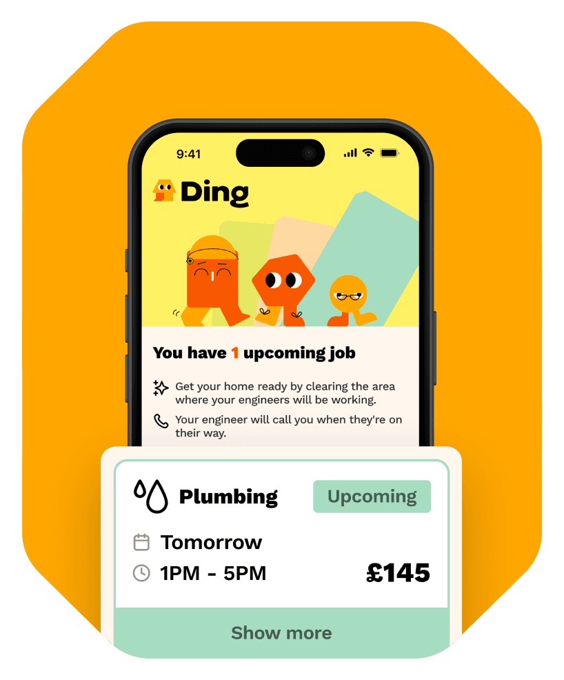 Screenshot of the Ding app showing an upcoming plumbing job